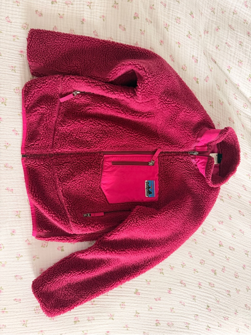 Patagonia Hot Pink Sherpa Fleece Jacket with Chest Pocket